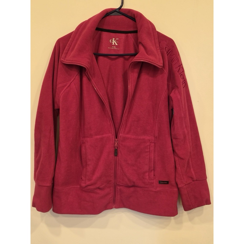 Calvin Klein Pink Fleece Jacket XL Full Zip Mock Neck Cozy Grandmacore Comfort